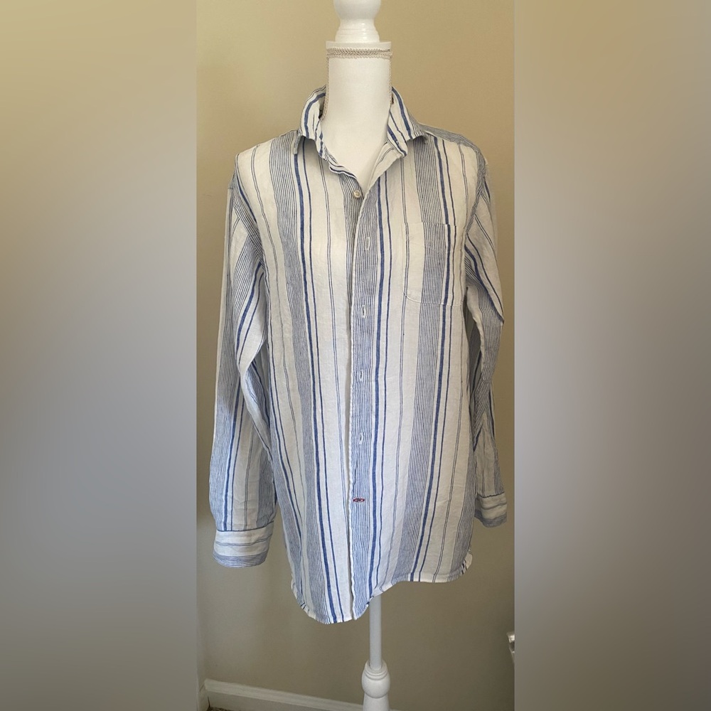 Linen shirt Blue and White Striped Men's